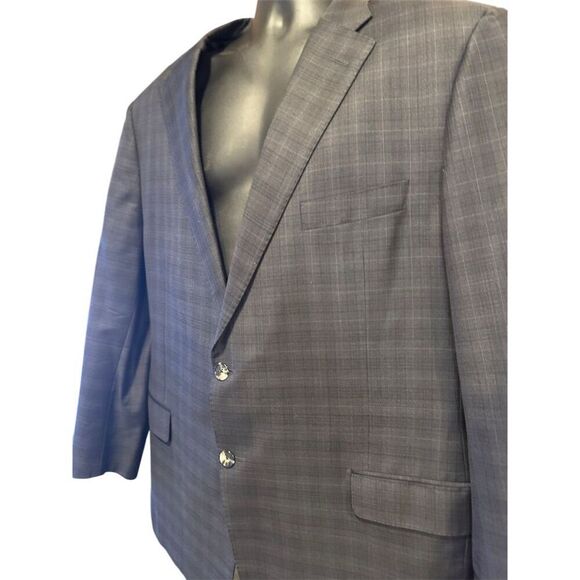 Hickey Freeman New York Traveler Wool Blend Grey Plaid Blazer Jacket Size 46R - Picture 3 of 14